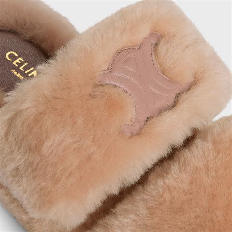 celine fur|CELINE FUR SLIDES TRIOMPHE in Shearling.